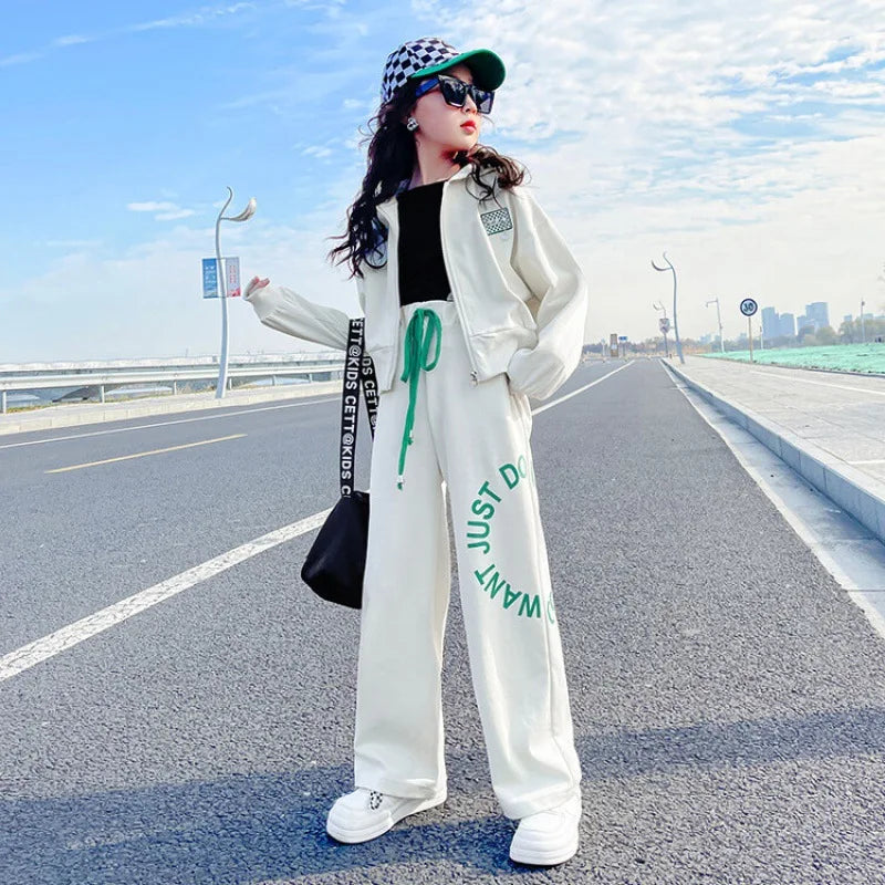 Fashion Kids Clothes Sets Autumn Girls Long Sleeve Sweatshirt + Wide Leg Pants 2PCS Children Clothing Teen 6 8 10 12 14 Year