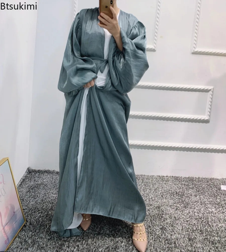 Women's Muslim Robe Cardigan Abaya Long Dress Shiny Dress Kaftan Jalabiya Islam Women Clothes