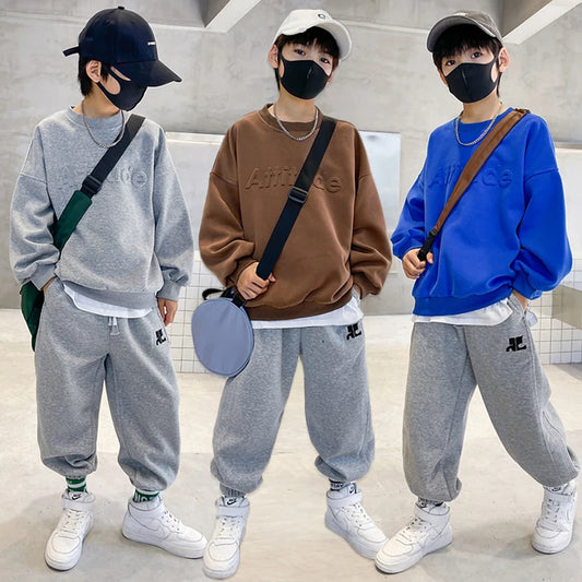 Teenager Boys Clothing Sets Spring Autumn New Fashion Letter Sweatshirt + Pants 2Pcs Tracksuit Suits For Kids Clothes