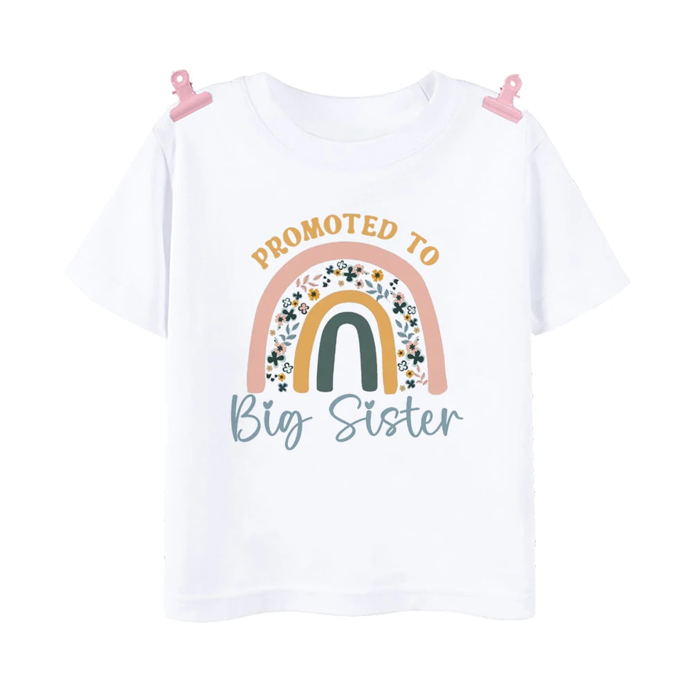 Promoted To Big Sister Rainbow Printed Baby Announcement T Shirt Girls T-Shirt Children Tops Toddler Tshirt Summer Clothes Tee