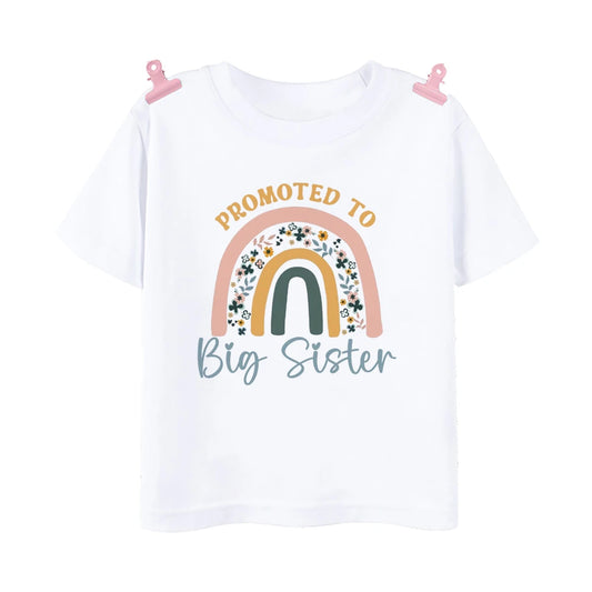 Promoted To Big Sister Rainbow Printed Baby Announcement T Shirt Girls T-Shirt Children Tops Toddler Tshirt Summer Clothes Tee