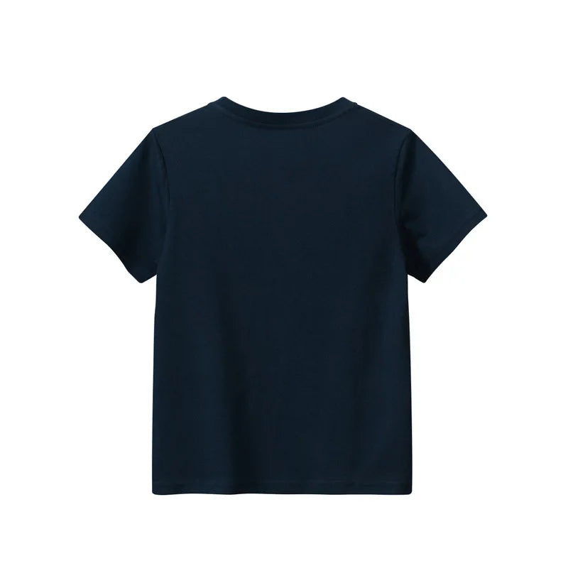 Cartoon T Shirt for Kids Boy 10 Years Cotton Teenage Navy Blue Shark Print Tops Children Clothing 8 To 16 Years