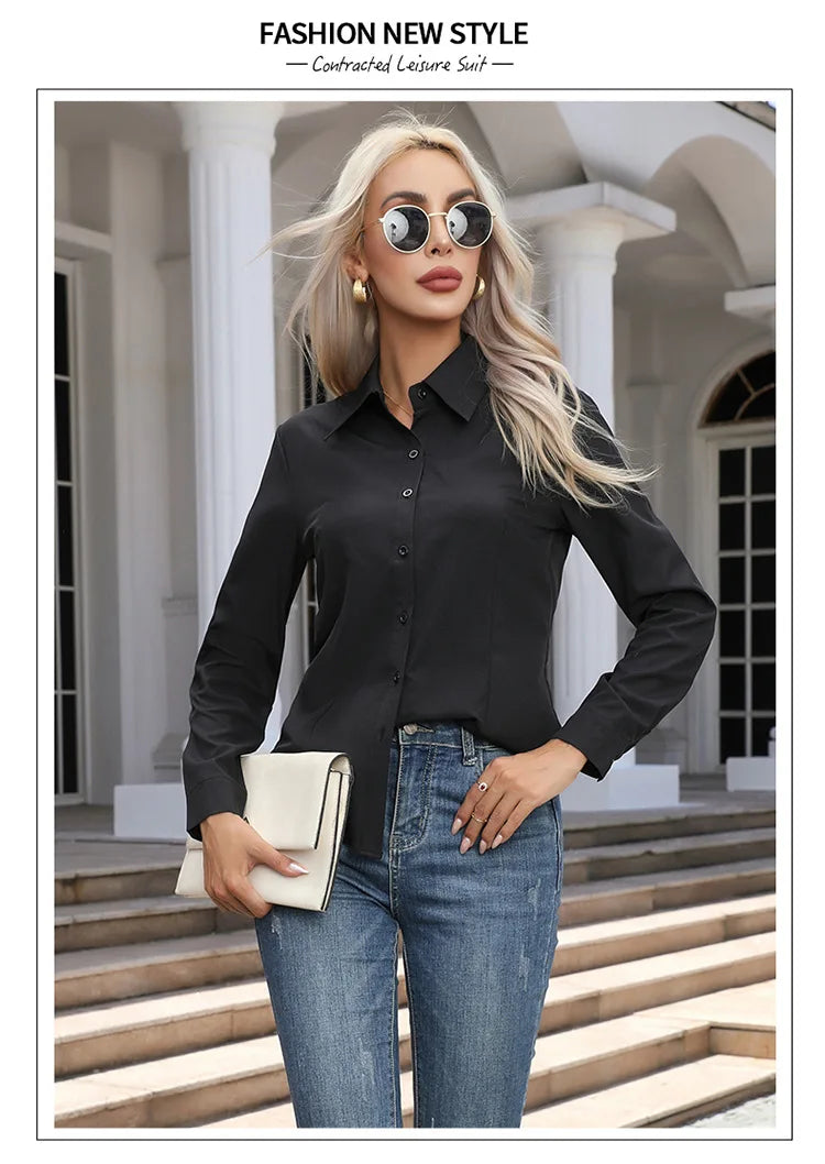 White Shirt Women  Button Up Shirt Long Sleeved Blouse Tops Oversized Business Shirt