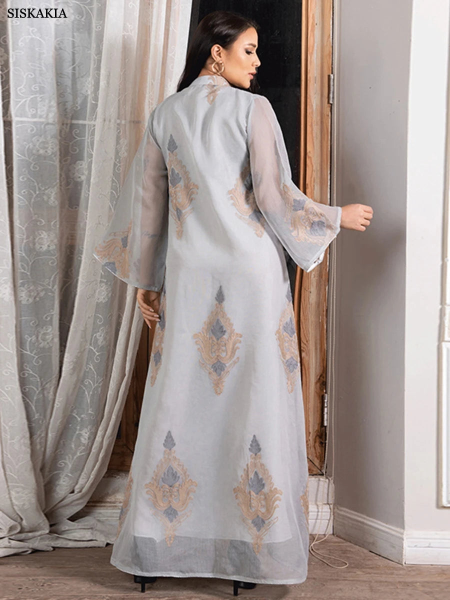 Dubai Fashion Mesh  Embroidery Evening Party Gown Jalabiyat Saudi Arab Casual Robe African Women Caftan Clothing