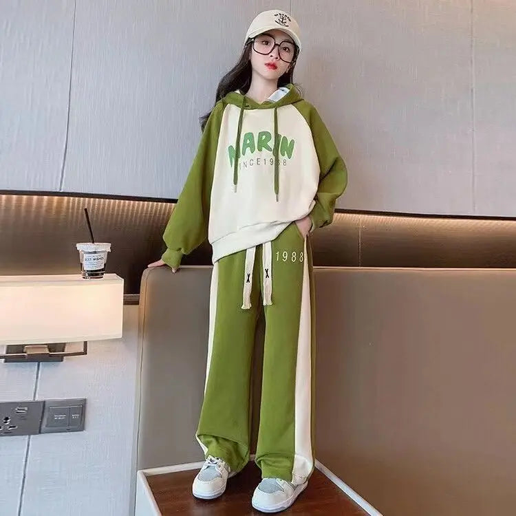 Girls New Autumn Spring Fashion Long Sleeve Hoodie+Pants 2pcs Suits 5-14 Years Teeange Casual Outifts Children Clothing Set