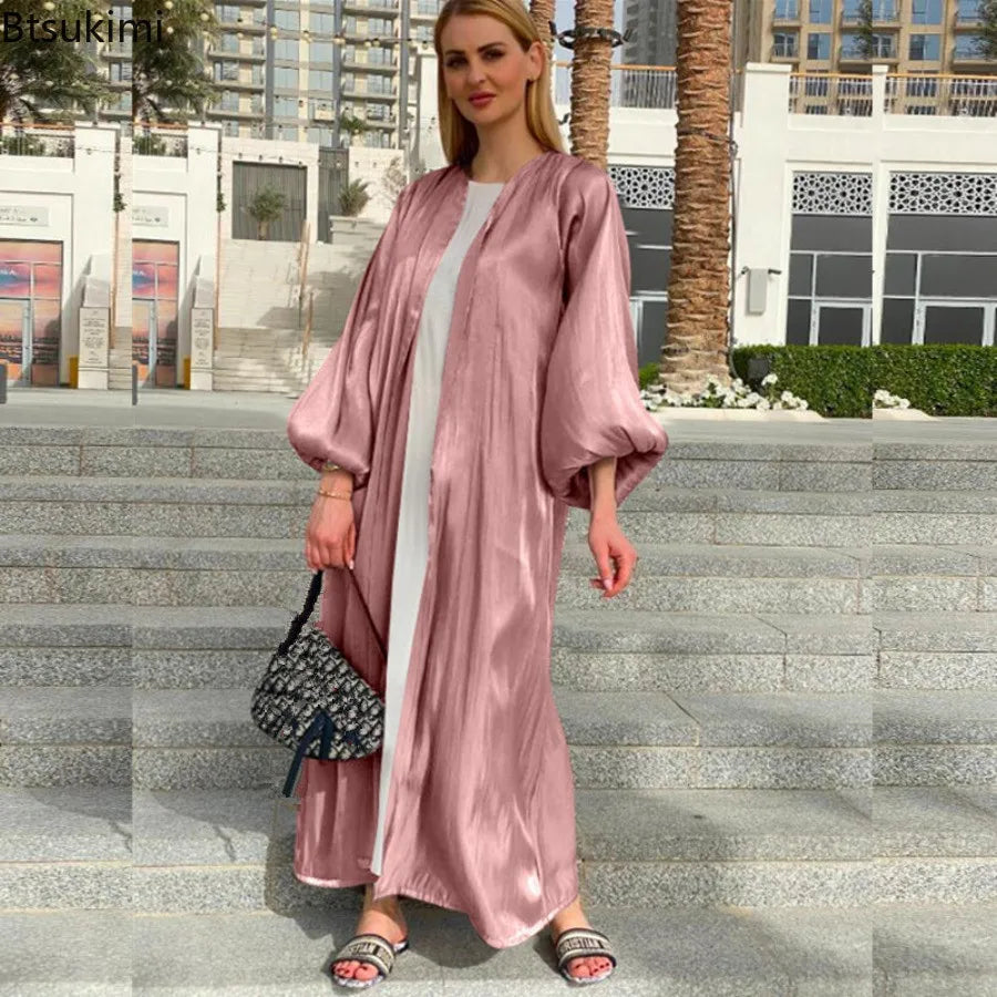 Women's Muslim Robe Cardigan Abaya Long Dress Shiny Dress Kaftan Jalabiya Islam Women Clothes
