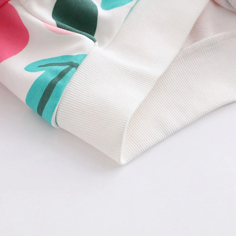 Cotton Floral Print  Spring Autumn New Children Sweatshirts Girls Casual Pullover Toddler Wear Tops Kids Clothing For 1-8Y