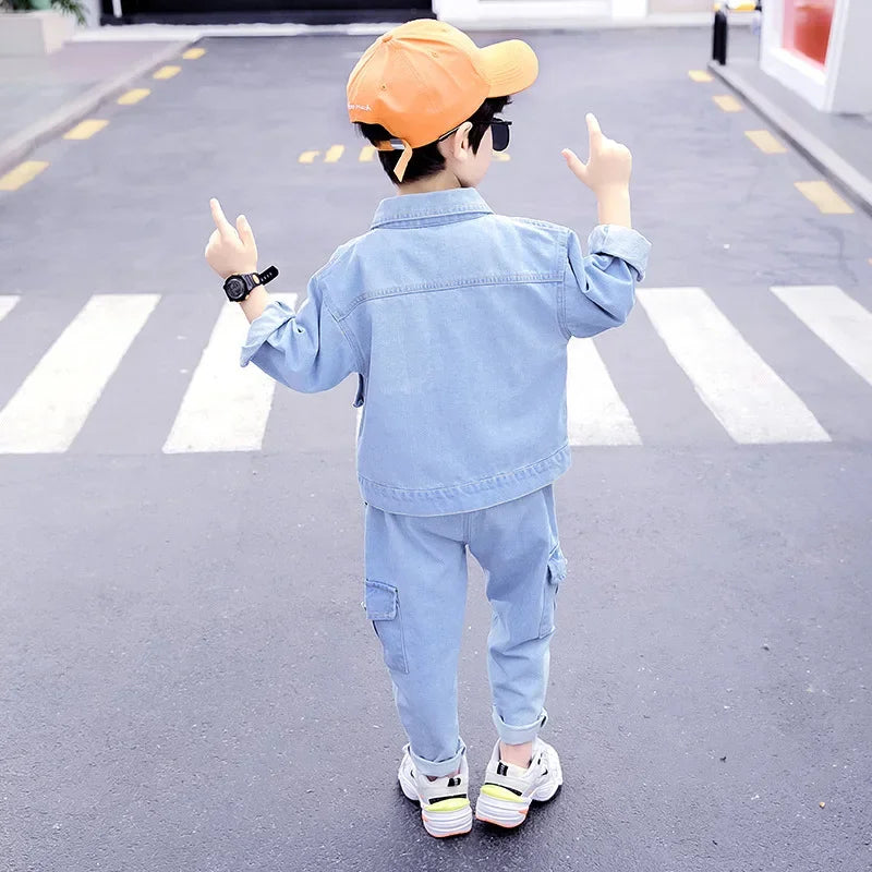 Boys Clothing Set Children Spring Autumn Denim Suit Long Sleeve Kids Outfits for Baby Boy Clothes 4 6 8 10 12 Years
