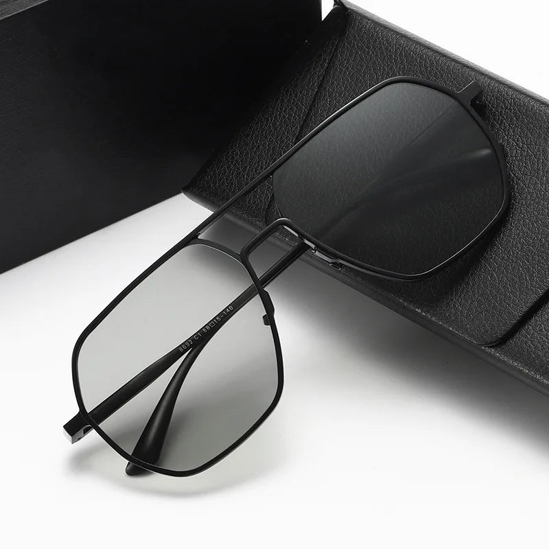 Men's Polarized Sunglasses UV400 Dual-use Day and Night Photochromic Glasses Outdoor Polygon Full Frame for Men