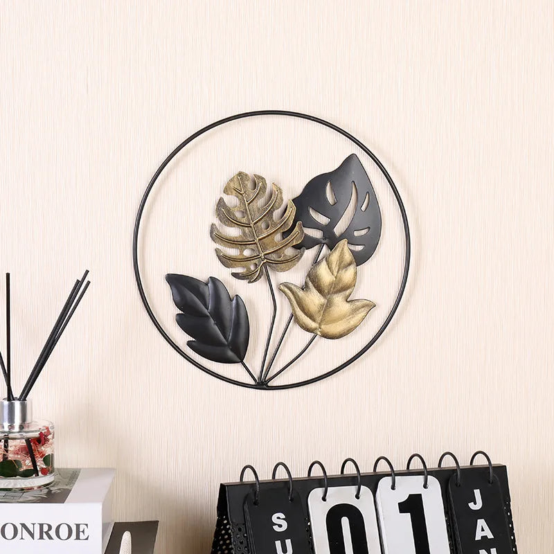 Metal Wall 2pcs  Decor Leaf Sculptures Decorative Wrought Iron Wall Hanging Sofa Background Arts Creative Wall Crafts Decoration