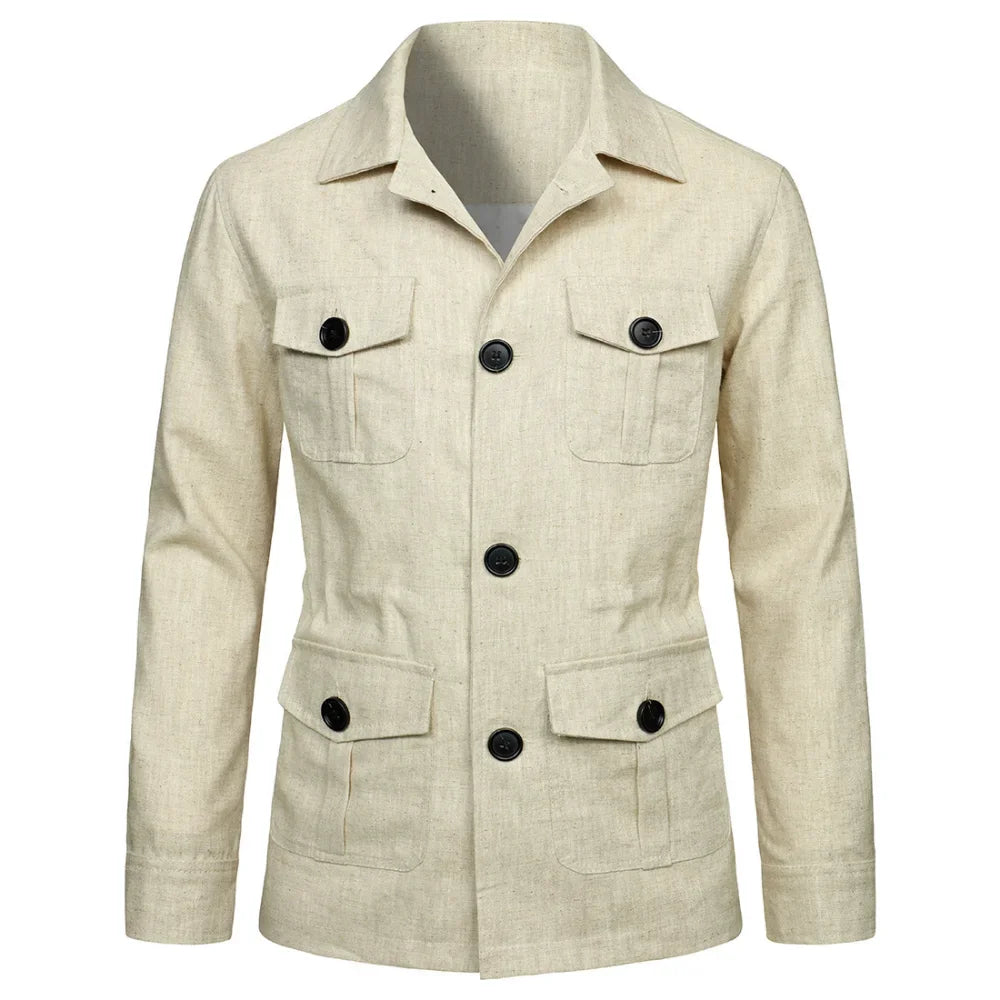 Mens Coats Safari Jacket Linen British Retro Gentry Suit Pockets Outerwear & Coats Fashion Solid Color Male