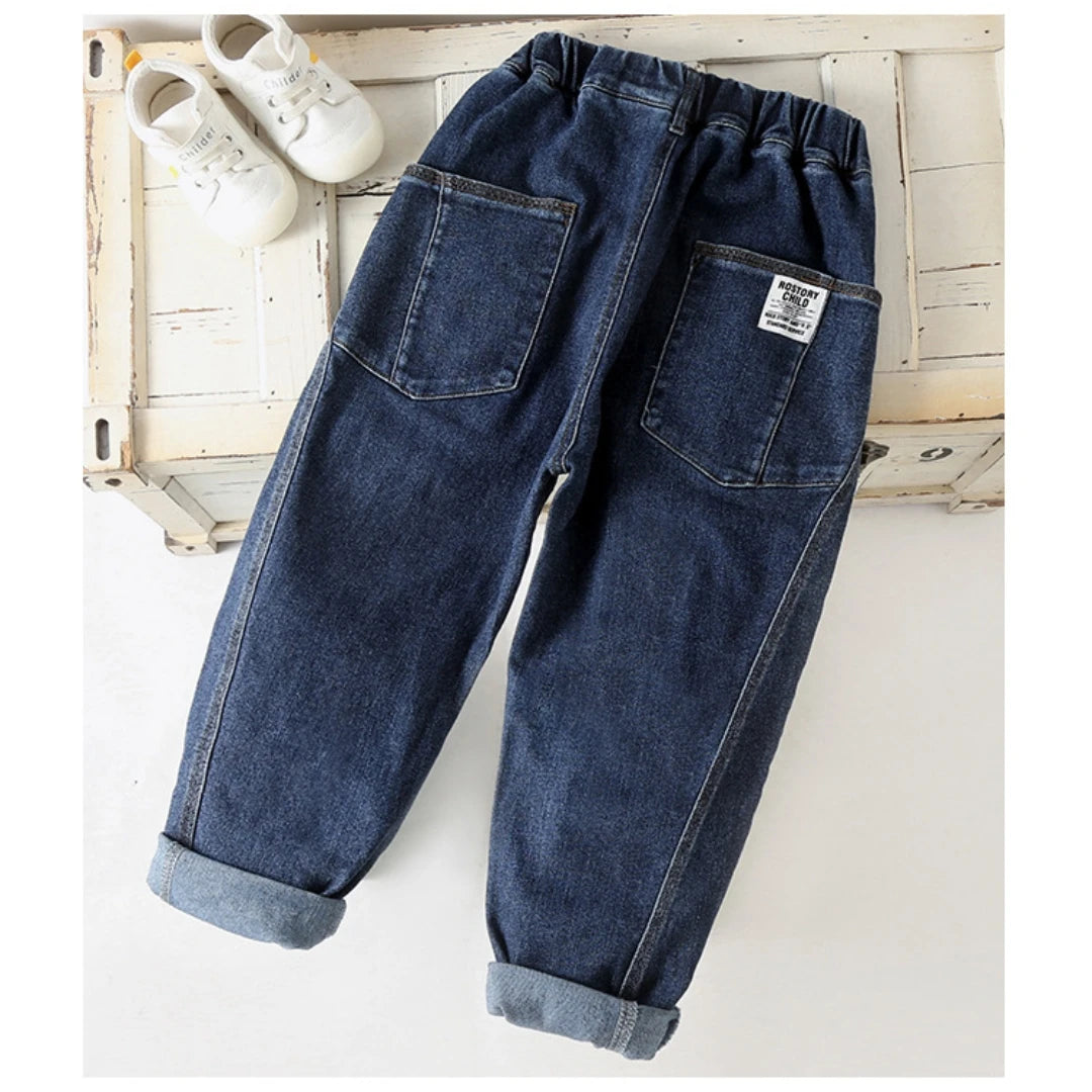 Boys 3-14 Years Jeans Kids Blue Fashion Plain Pants Denim Trousers Kids Clothes