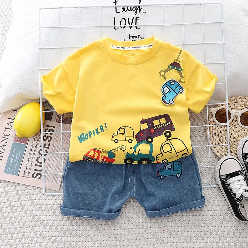 Summer Children Boys Infant Cotton Clothes Cars T Shirt Shorts 2pcs/Set Toddler Fashion Clothing Baby Tracksuits