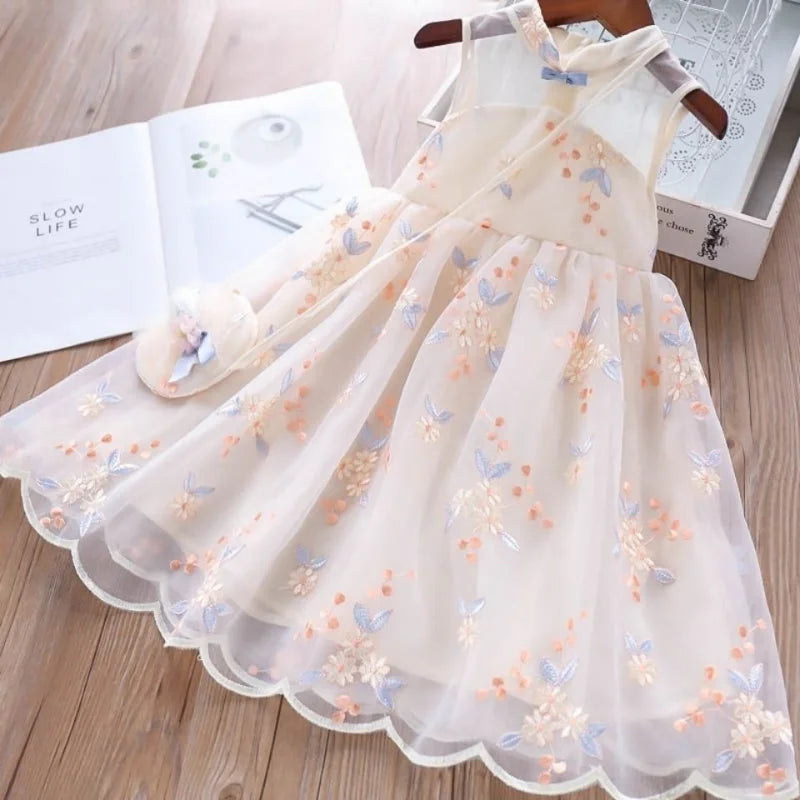 Girls' One-piece Dress Chinese Dress Cheongsam Children's Retro Gauze Skirt Baby's Summer Skirt 12+y Kids Clothes