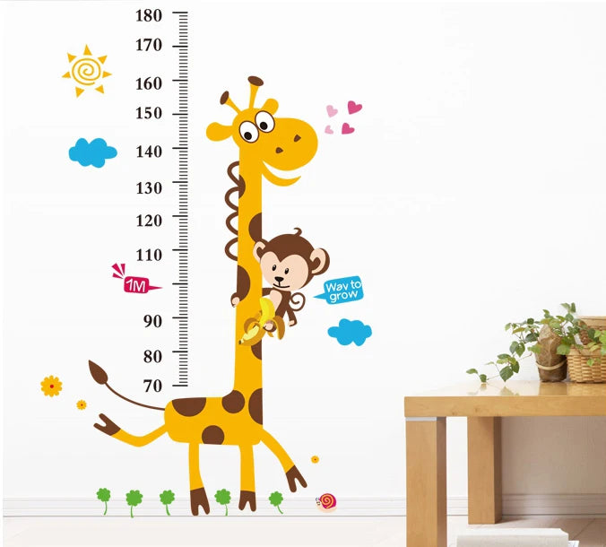 Kids Height Chart Wall Sticker Cartoon Giraffe Decor Height Ruler Home Room Decoration Art Sticker Poster