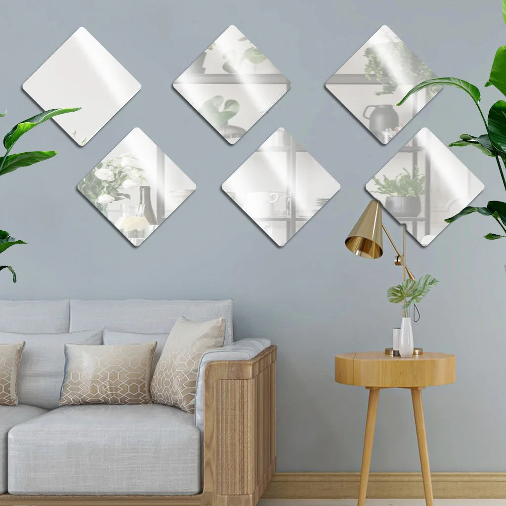 Acrylic Mirror 4Pcs Wall Stickers Thicken-2mm Mirror Sheeting Decor Self-adhesive DIY Wall Sticker for Wardrobe Bathroom Home