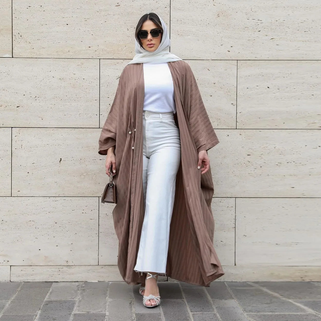 Abaya Cardigan Muslim Coat Open Abayas for Women Stripes Kimono Outwear Islam Modest Outfit Tunic