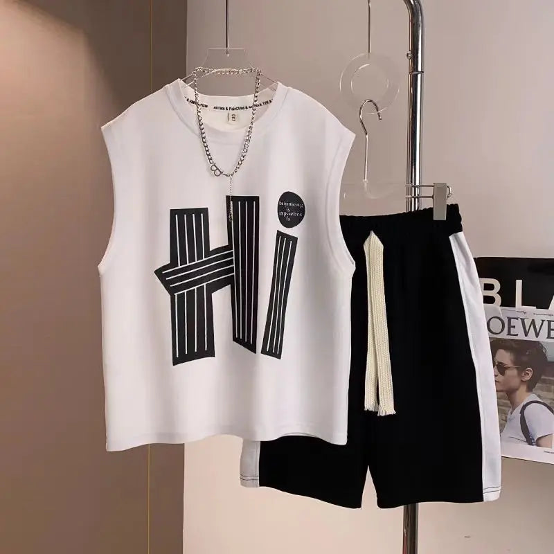 2 PCS Boy Summer New Children Vest Clothing Children4 5 6 8 10 12 14 Year  Short Sleeveless  Suit Kid Clothes