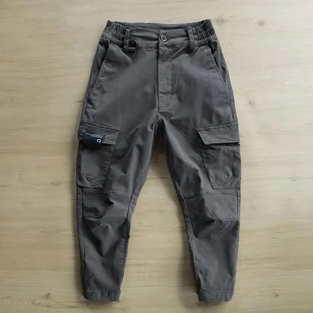 Retro Cargo Pants Elastic Waist Men's Versatile Trend Loose Bunched Foot Pants Men's Multi Pockets Brand High-end Casual Pants