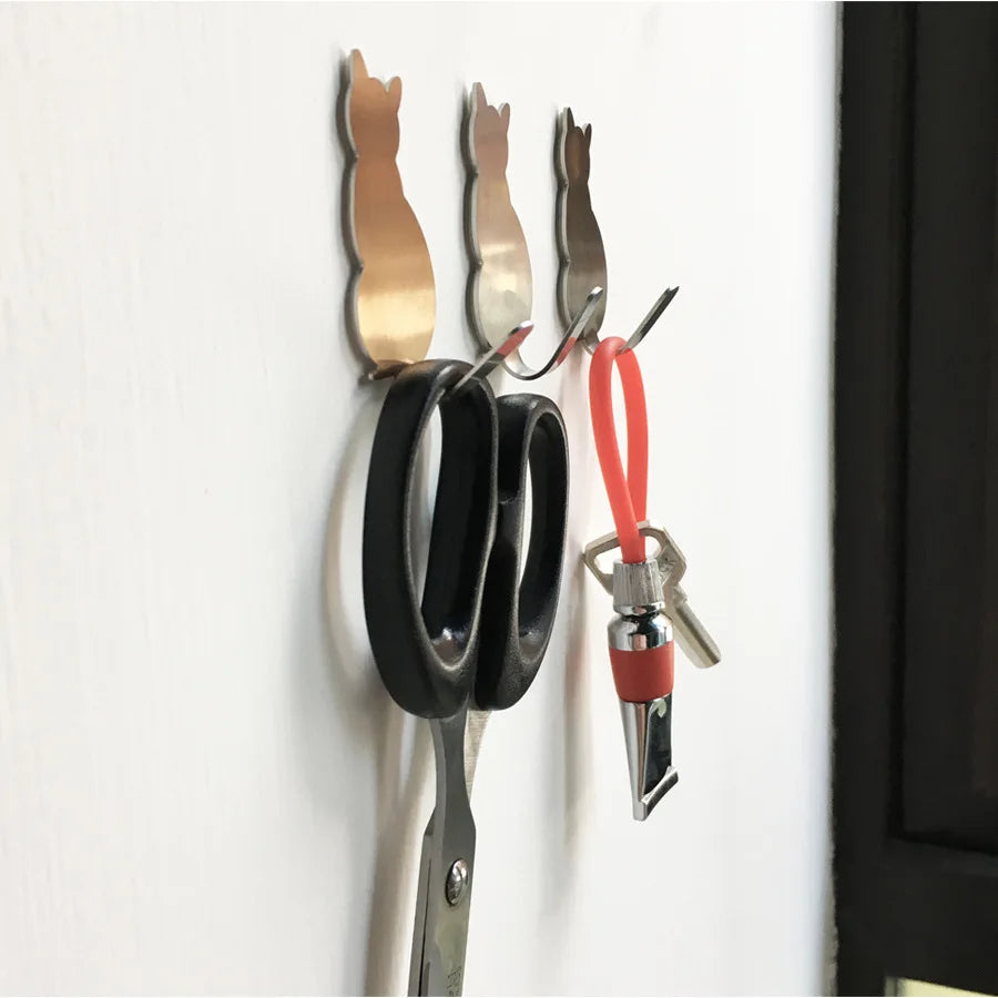 Cat Pattern2pcs  Self Adhesive Hooks Storage Holder for Bathroom Kitchen Hanger Stick on Wall Hanging Door Clothes Towel Racks