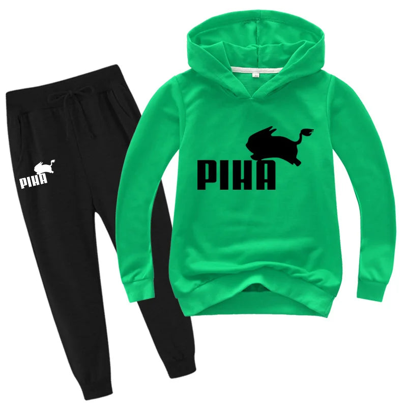 PIHA Rabbit Tracksuit Spring Sport Suit Kids Cartoon Printed Hoodie Pants 2pcs Sets Baby Boys Clothing Sets Toddler Girl Outfits boys toddlers