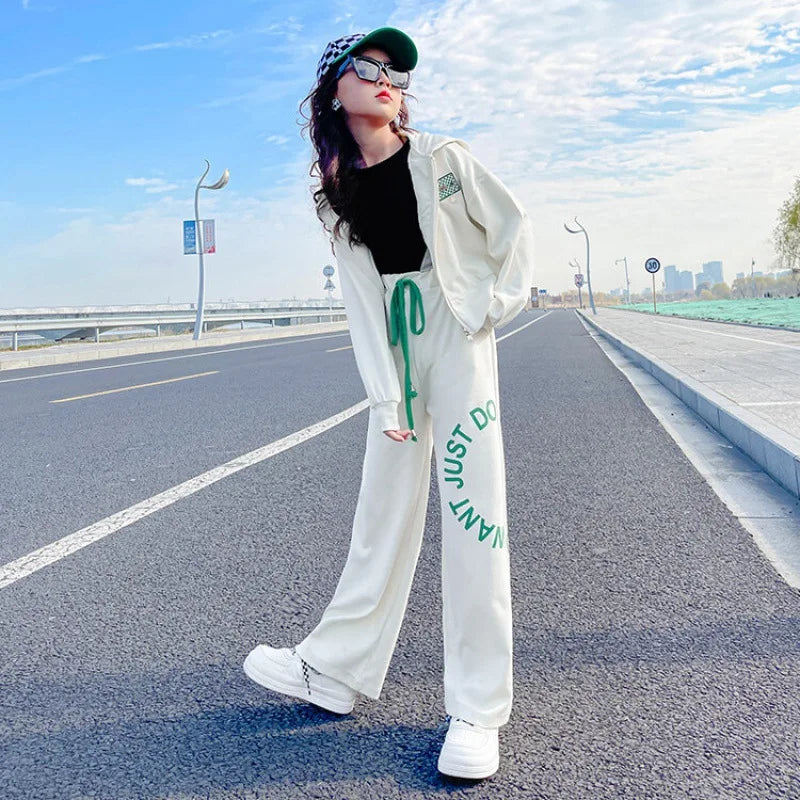 Fashion Kids Clothes Sets Autumn Girls Long Sleeve Sweatshirt + Wide Leg Pants 2PCS Children Clothing Teen 6 8 10 12 14 Year