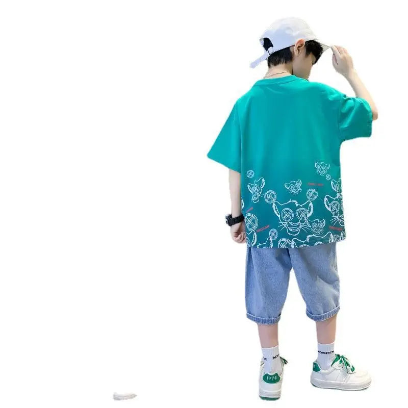 Korean Summer Children Clothes Sets Green Sports Clothes For Baby Boy Clothing Sets T-shirts+Shorts 2 Piece Kids