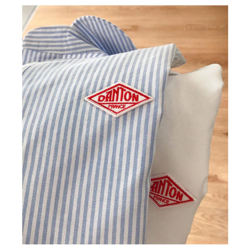 Japan Classic Simple Doll Collar Solid Stripe Pullover Short sleeve Shirt Top