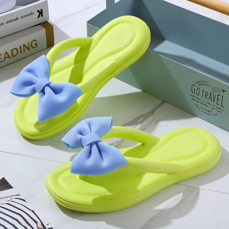 Fashion Bowtie Flip Flops Female Soft Sole Cloud Slippers Shoes Woman  Platform Flat Heels Sandals Women Slides