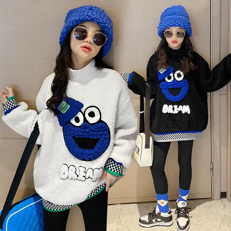 New Winter Warm Kids Girls Fleece Cartoon Sweatshirt 10 12 14 years Teenage Girls Tops Fall  Winter Fashion  Girls Clothing