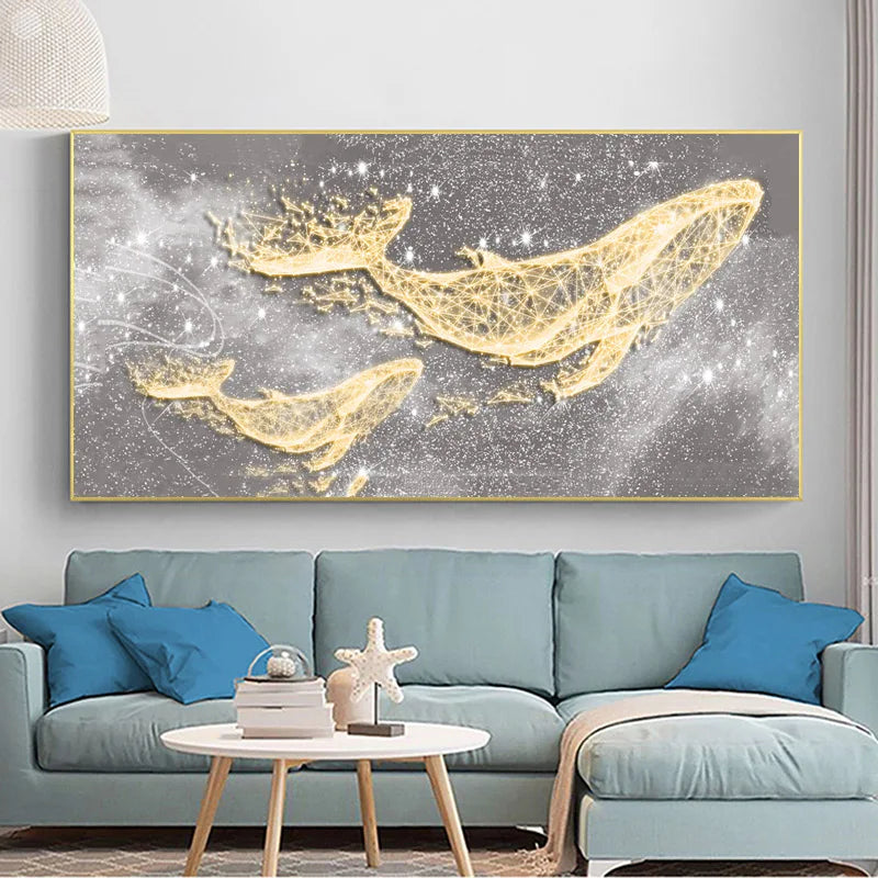 Geometric Whale Starry Sky Abstract Canvas Painting Posters and Prints Wall Art Pictures Bedroom Living Room Home Decor No Frame