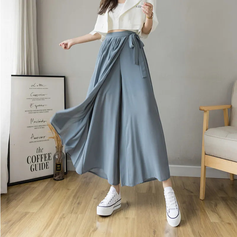 Spring Summer, Women Chiffon Trousers High Waist Pants