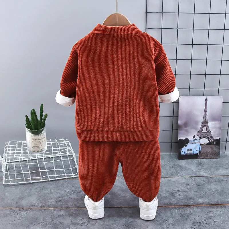 Spring Baby Children Clothes Suit Boys Corduroy Coat T Shirt Pants 3Pcs/Set Kids Toddler Fashion Cotton Tracksuits
