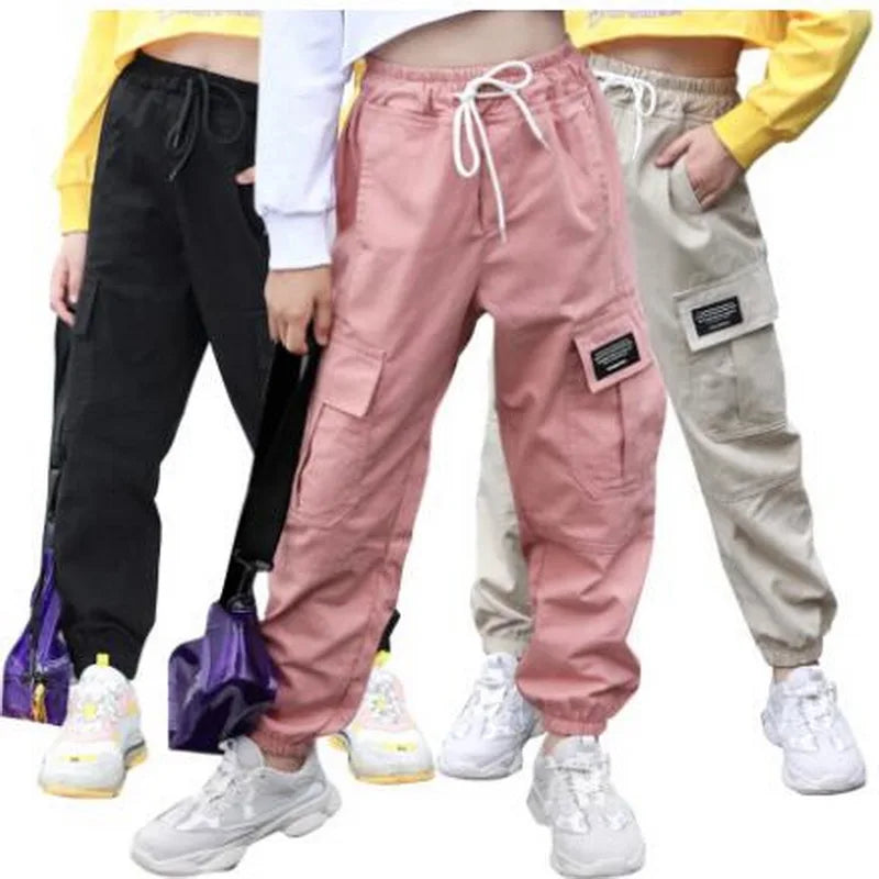 Kids Girls Sports Pants Fashion Pure Color Casual Cargo Pants For Teenage Boys Jogger Pants Children Trousers