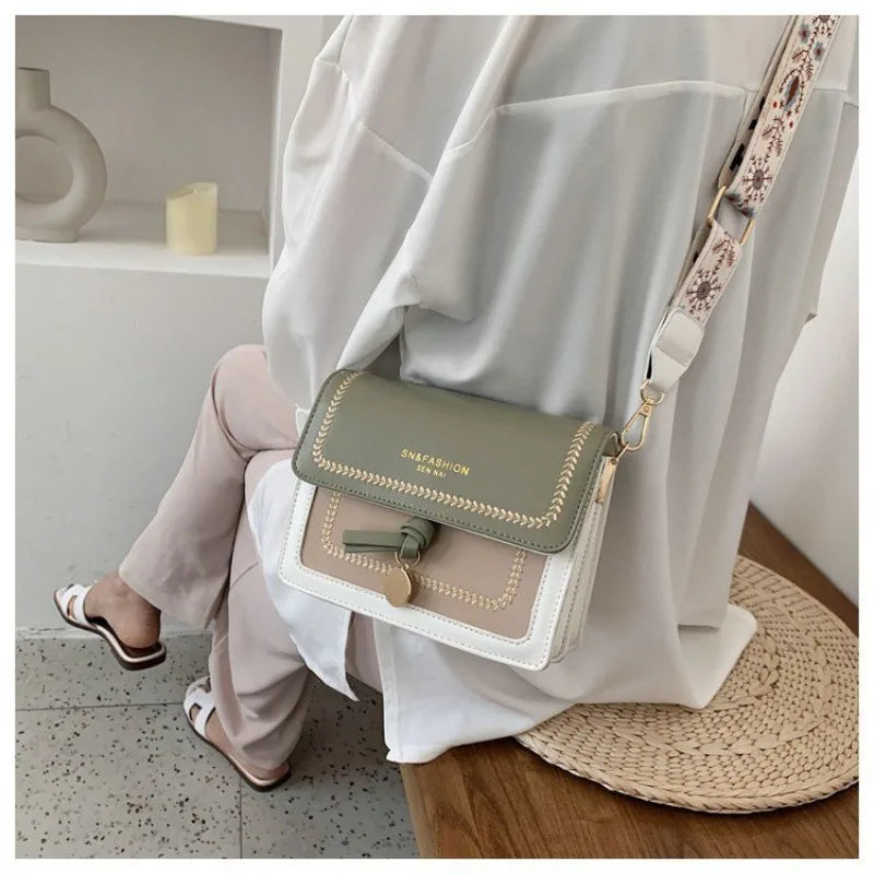 Fashion Simple Shoulder Messenger Bag Contrast Color Leather Crossbody Bags For Women Ladies Handbag Ladies Cross Body Bag