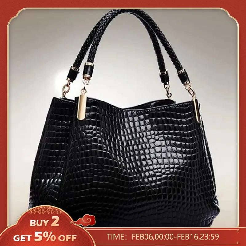 Women's Bag Large Capacity Tote Daily Commute Women's Shoulder Bag Crocodile Print Bright Face Handbag