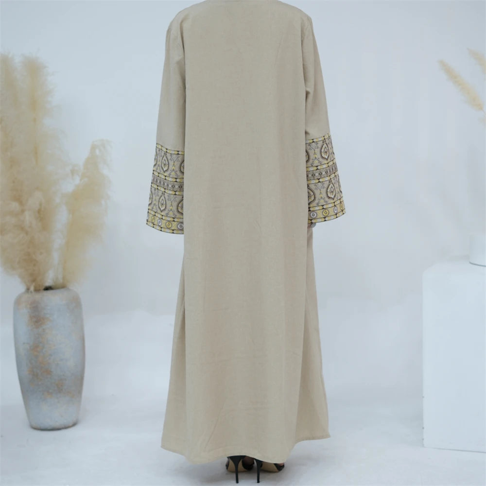 Abaya for Elegant Women Embroidery Open Cardigan Maxi Dress Kimono Robe Caftan Jalabiya