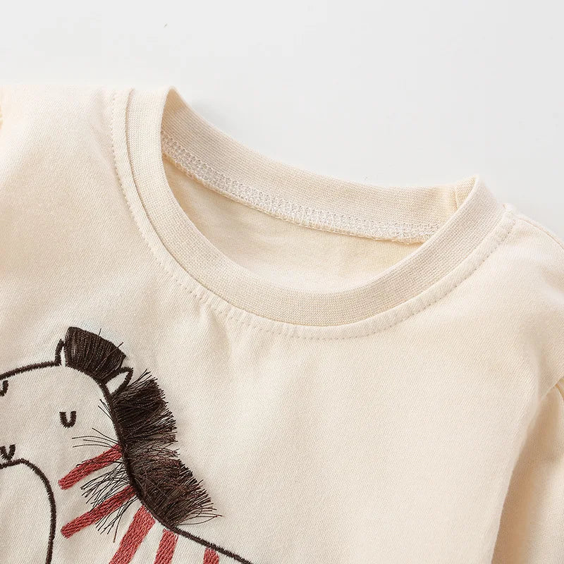 Baby Girls Long Sleeve T-shirt Cotton with Little Horse Lovely Children Spring and Autumn Tops for Kids 2-7 Year unisex boys girls toddler