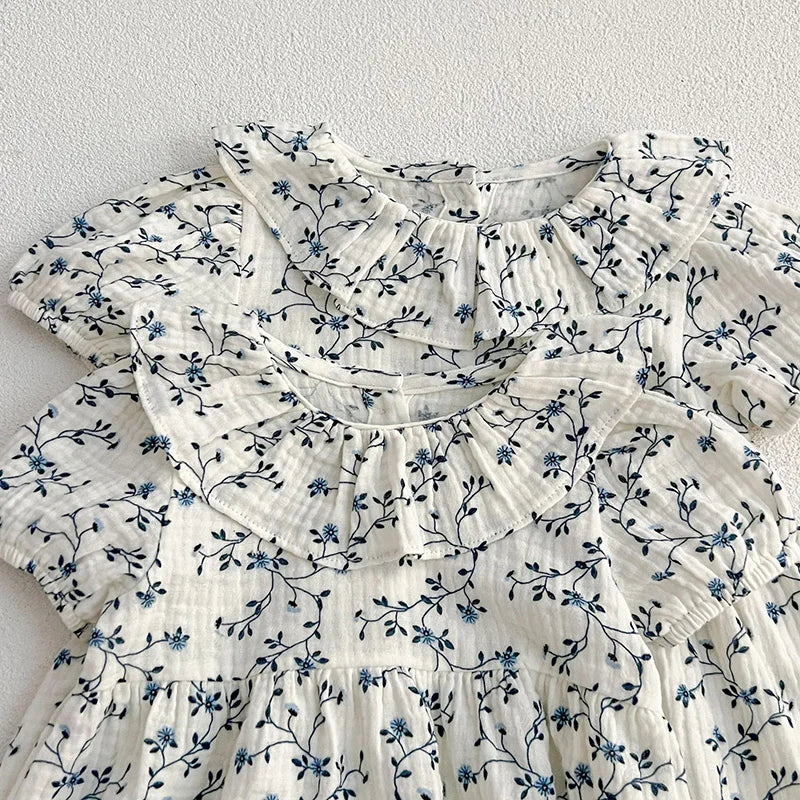 New Summer 2-6Yrs Baby Girls Princess Dress Short Sleeved Cotton Floral Printing Kids Party Dresses Children Clothing kids girls  toddlers