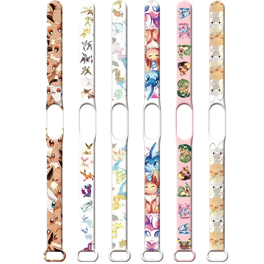 Band 3 4 5 6 7 Cartoon Pokemon Pikachu Eevee Strap Cute Print Wristband Xiaomi Bracelet Replacement Watch Bands Kids Gift