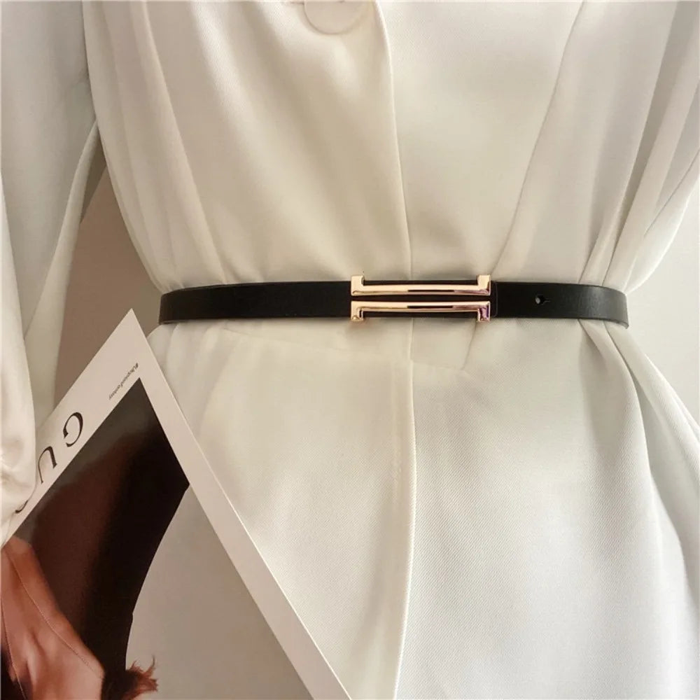 Waist Belt Simple Alloy Buckle Thin Dress Coat Decorative Waistband Pu Leather Skinny Waist Straps Women