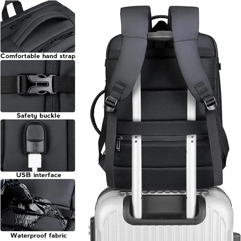 Expandable USB Travel Backpack, Flight Approved Carry On Bags for Airplanes, Water Resistant Durable 17-inch Backpack Men