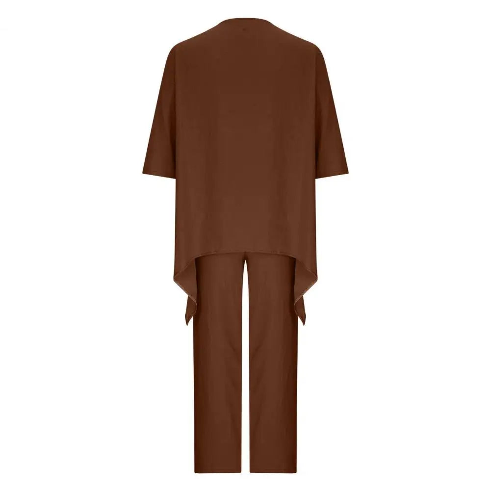 Loose Fit Pants Suit Stylish Women's Top Pants Set with Irregular Hem Wide Leg Trousers Soft Breathable Fabric 2 for Comfort