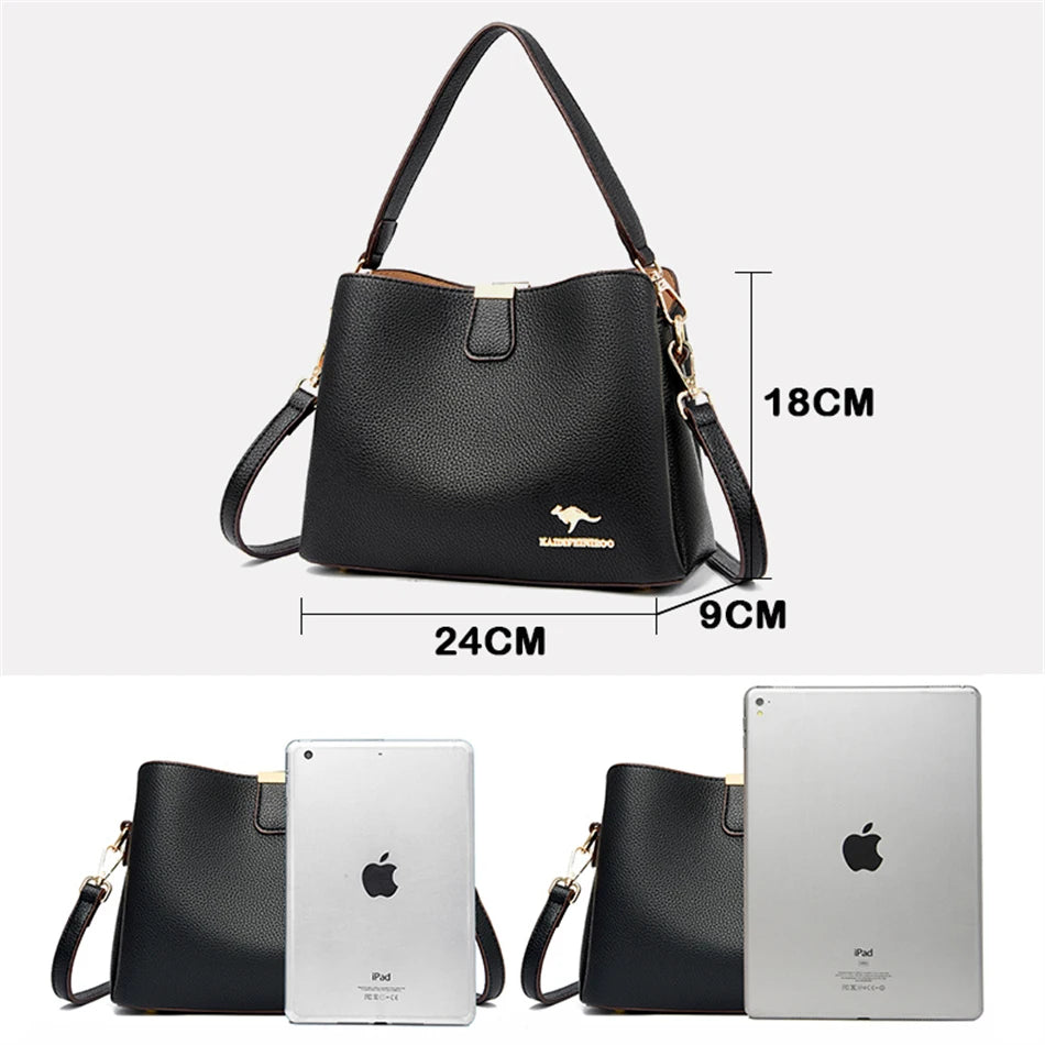 Luxury High Quality Leather Women's Handbag Purses 3 Layers Multifunctional Ladies Shoulder Messenger Bags Sac Femme