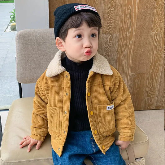 Boys Coat Jacket Outwear Tops Cotton Corduroy Thicken Plus Velvet Winter Autumn Plus Size Overcoat Children's Clothes