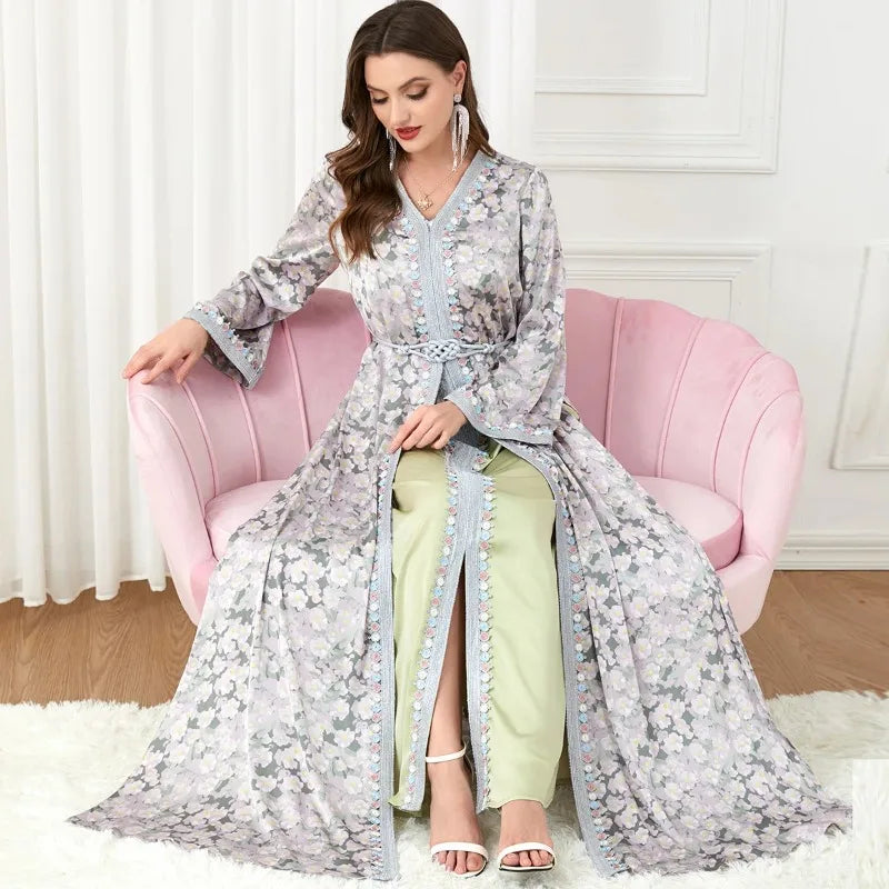 2 Piece Set Muslim Clothing Suit Formal Dress Women Robe Elegant Female Dresses Wedding Kaftan Islamic Jalabiya