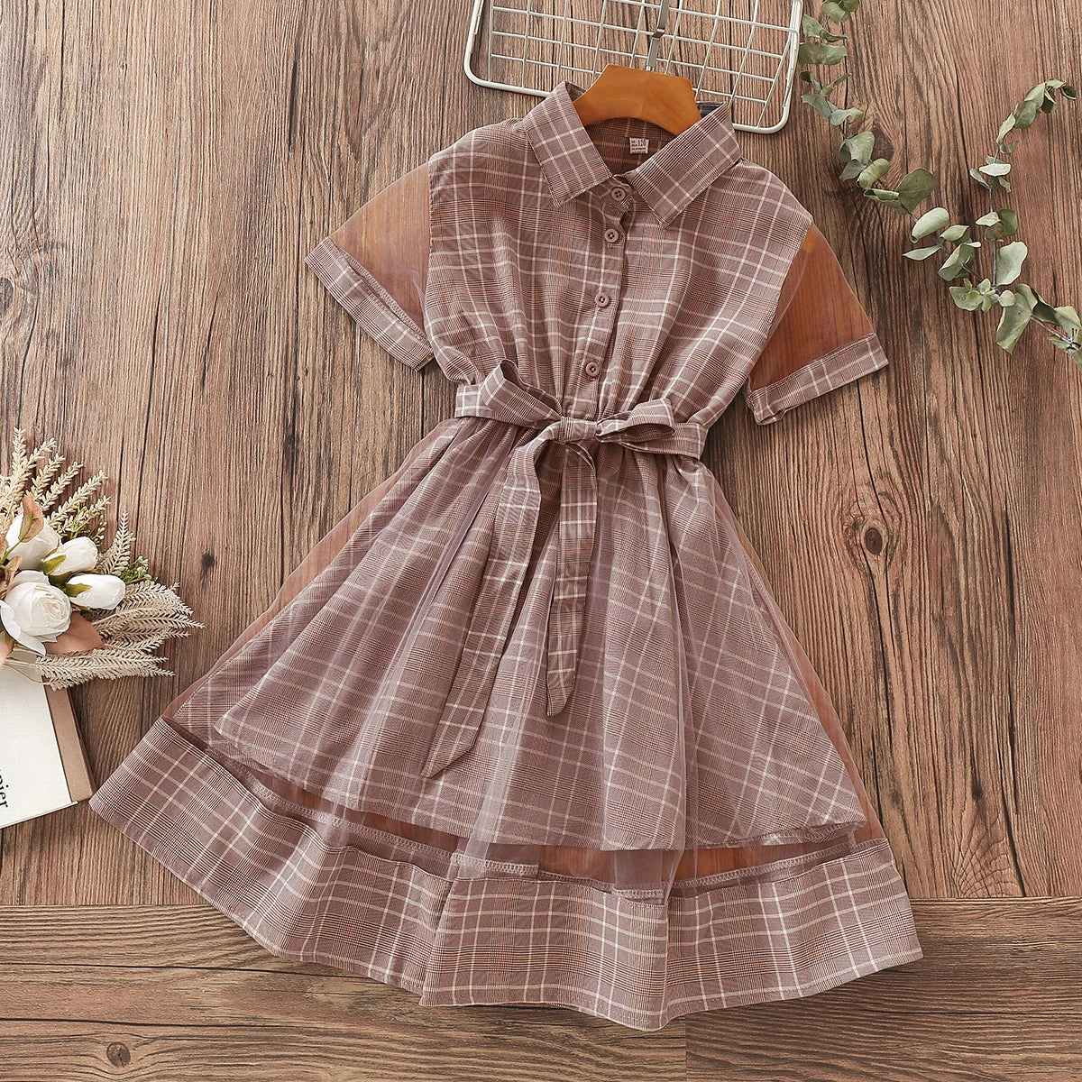 Kids Dresses for Girl Summer Costumes Short Sleeve School Preppy Style Plaid Print Dress Baby Children Clothes 6 8 9 10 12 Years