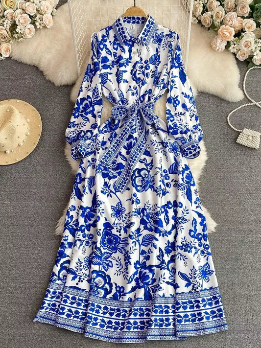 Dress Long Sleeve High Street Lace Up Belt Casual Party