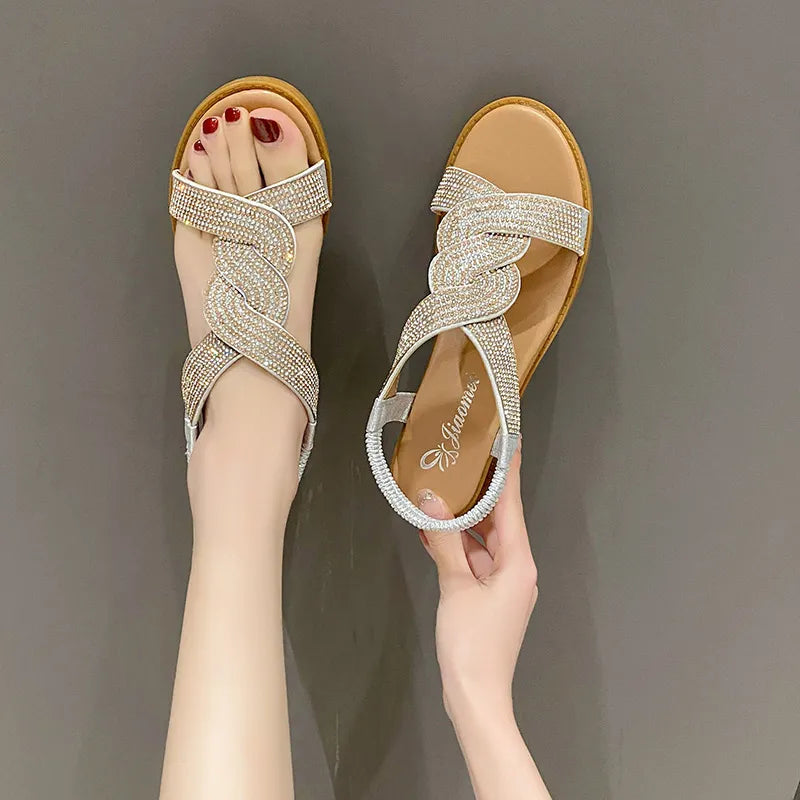 Summer New Designer Platform Sandals Women Fashion Casual Roman Shoes Female Solid Color Crystal Sandalias Mujer
