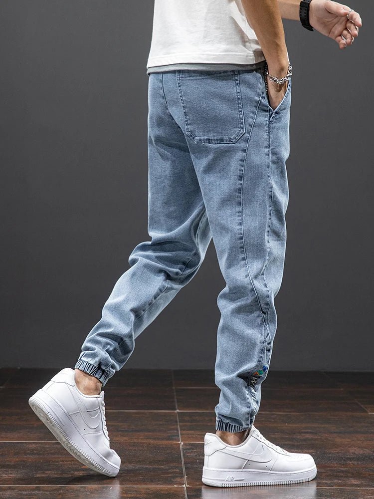 Black Blue Cargo Jeans Men Streetwear Denim Jogger Pants Men Baggy Harem Jean Trousers Plus Size